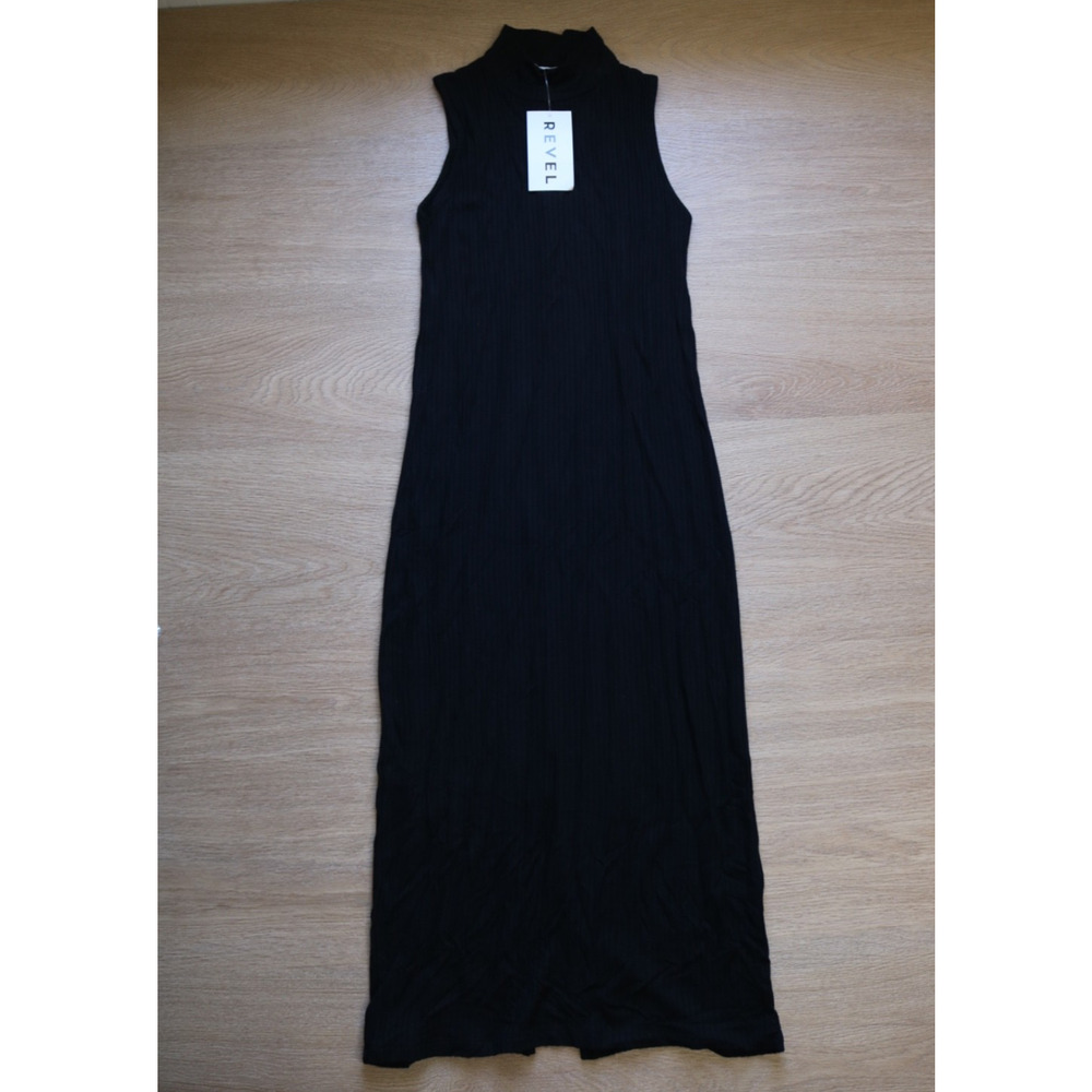 REVEL Medium Classy Black Rib-knit Stretch Dress NWT